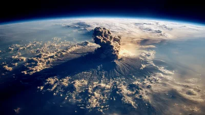 Volcanic Eruption Viewed From Space Orbit