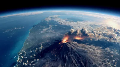 Aerial View Of A Massive Volcanic Eruption