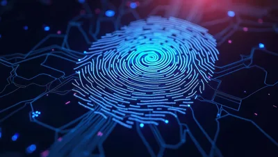 Digital Fingerprint Scanning On Circuit Board Background