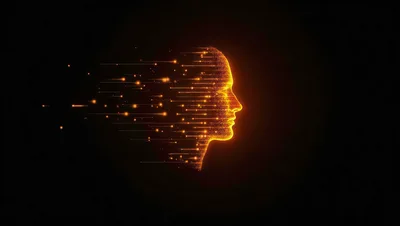 Digital Human Head Profile With Glowing Particle Trails