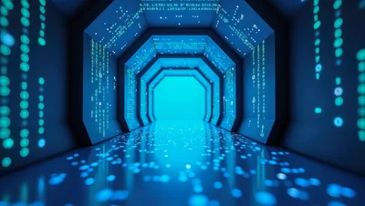 Digital Data Tunnel With Glowing Binary Code