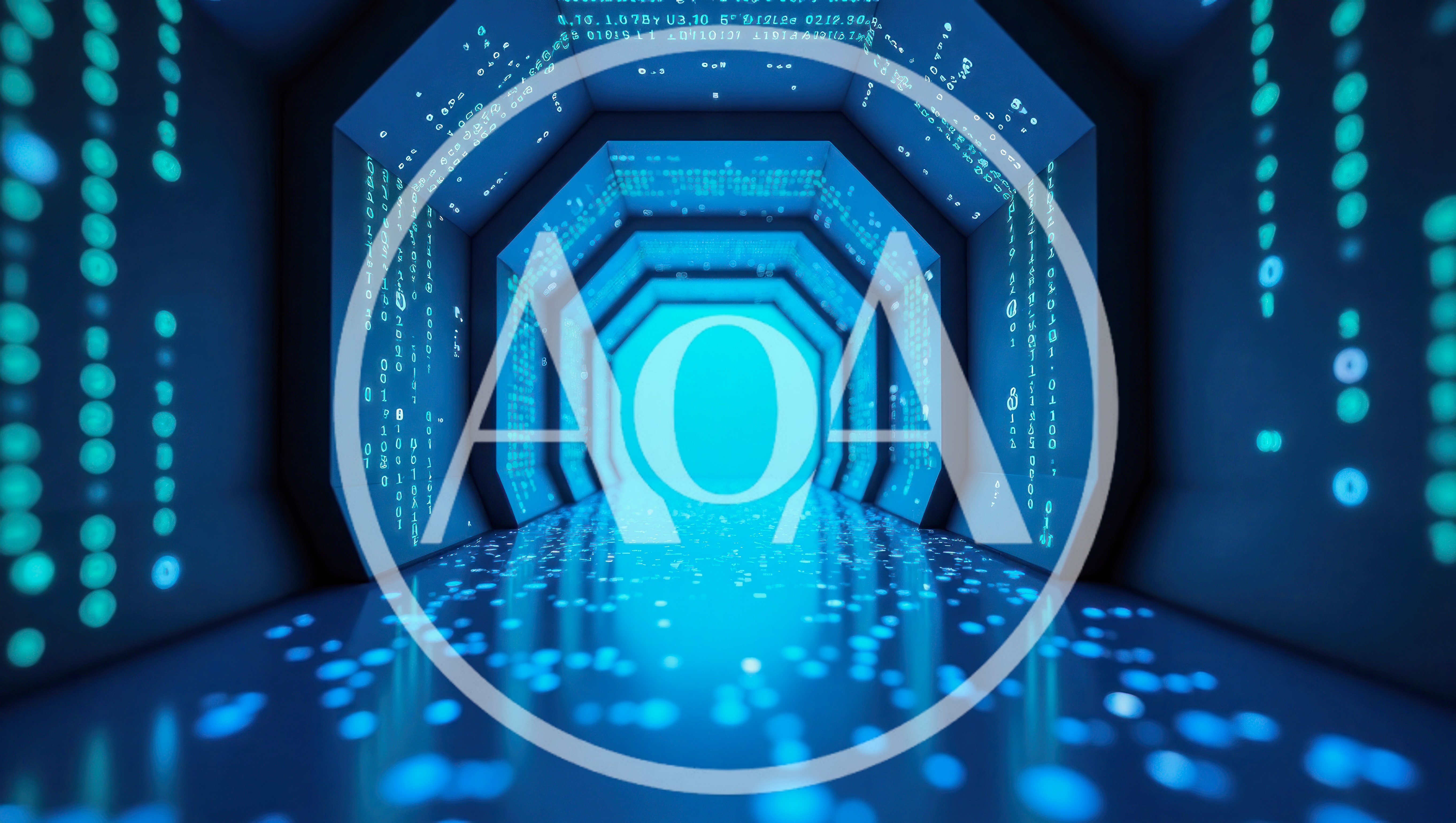 Digital Data Tunnel With Glowing Binary Code