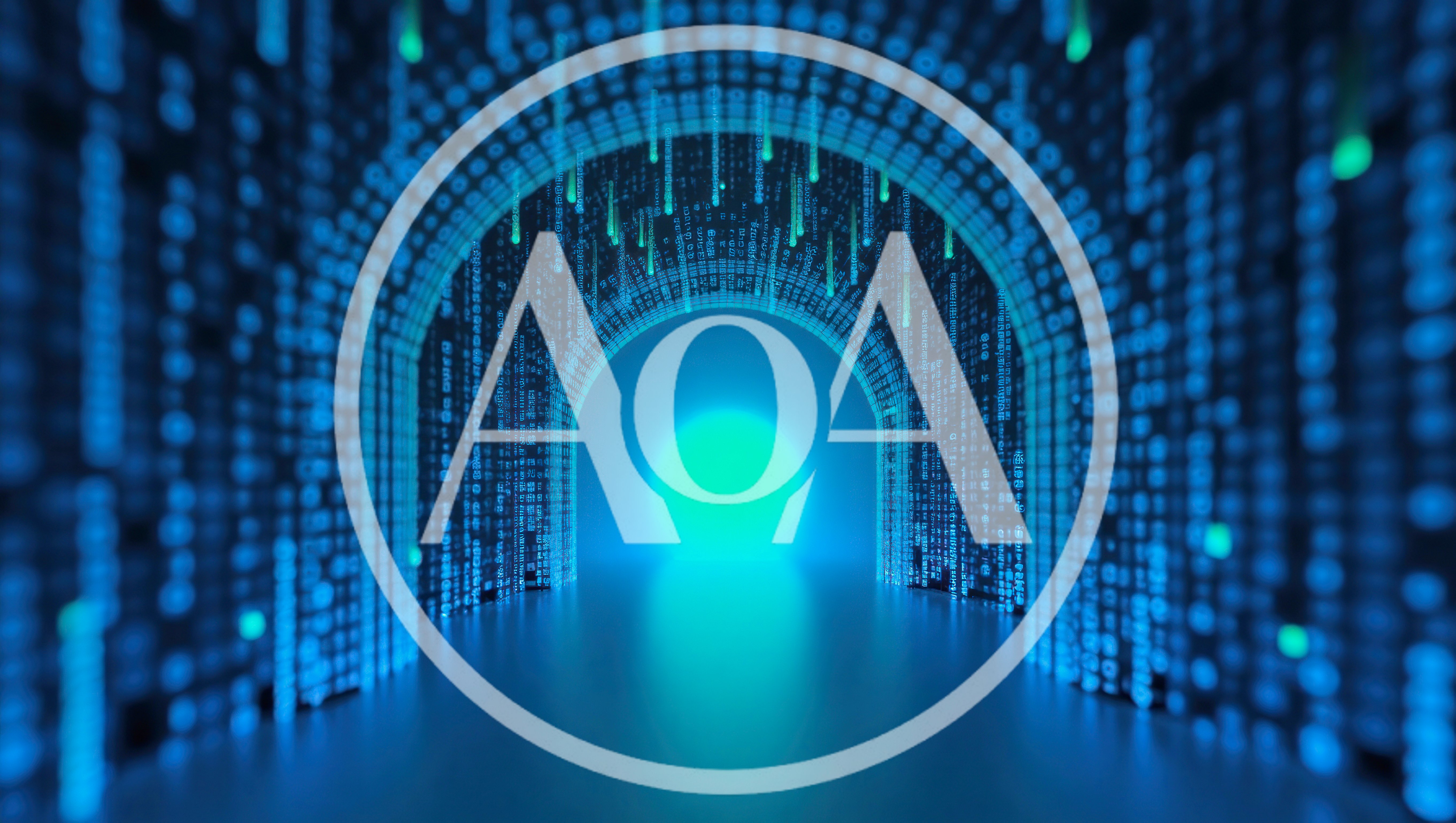 Digital Data Tunnel With Glowing Binary Code