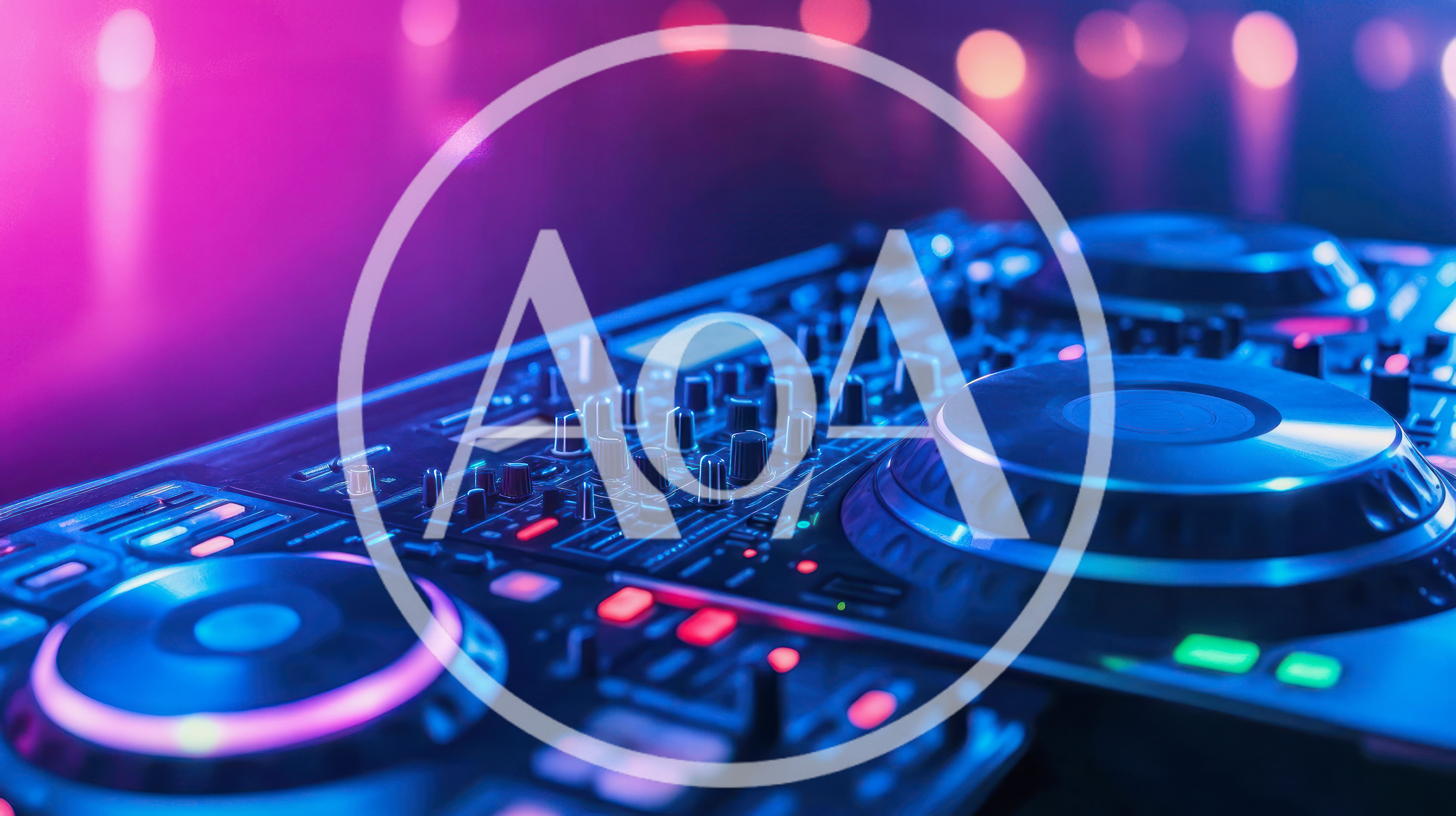Professional DJ Controller With Glowing Lights In Nightclub