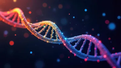 Glowing DNA Double Helix Strand in Deep Space
