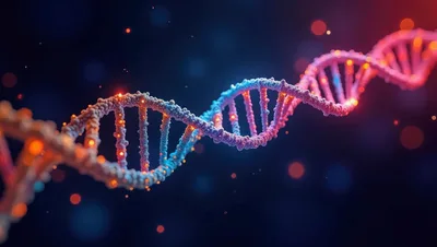 Glowing DNA Double Helix Strand In Deep Space