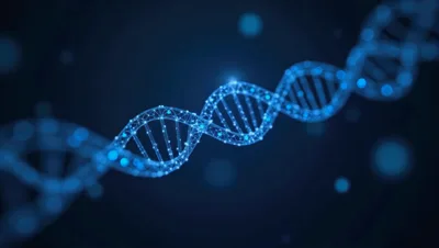 Digital DNA Helix Structure Rotating In Dark Space
