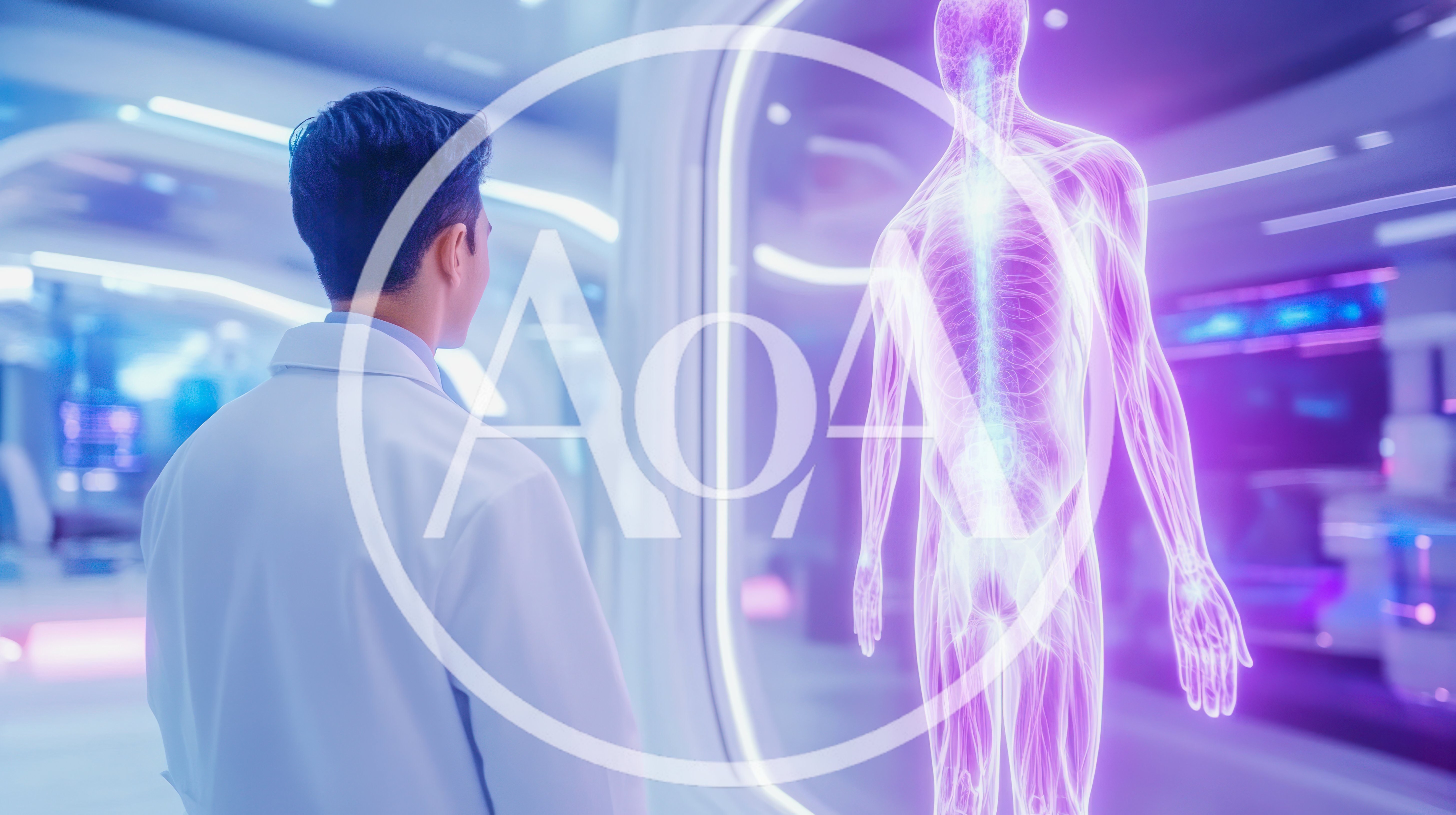 Doctor Examining Holographic Human Anatomy In Futuristic Laboratory