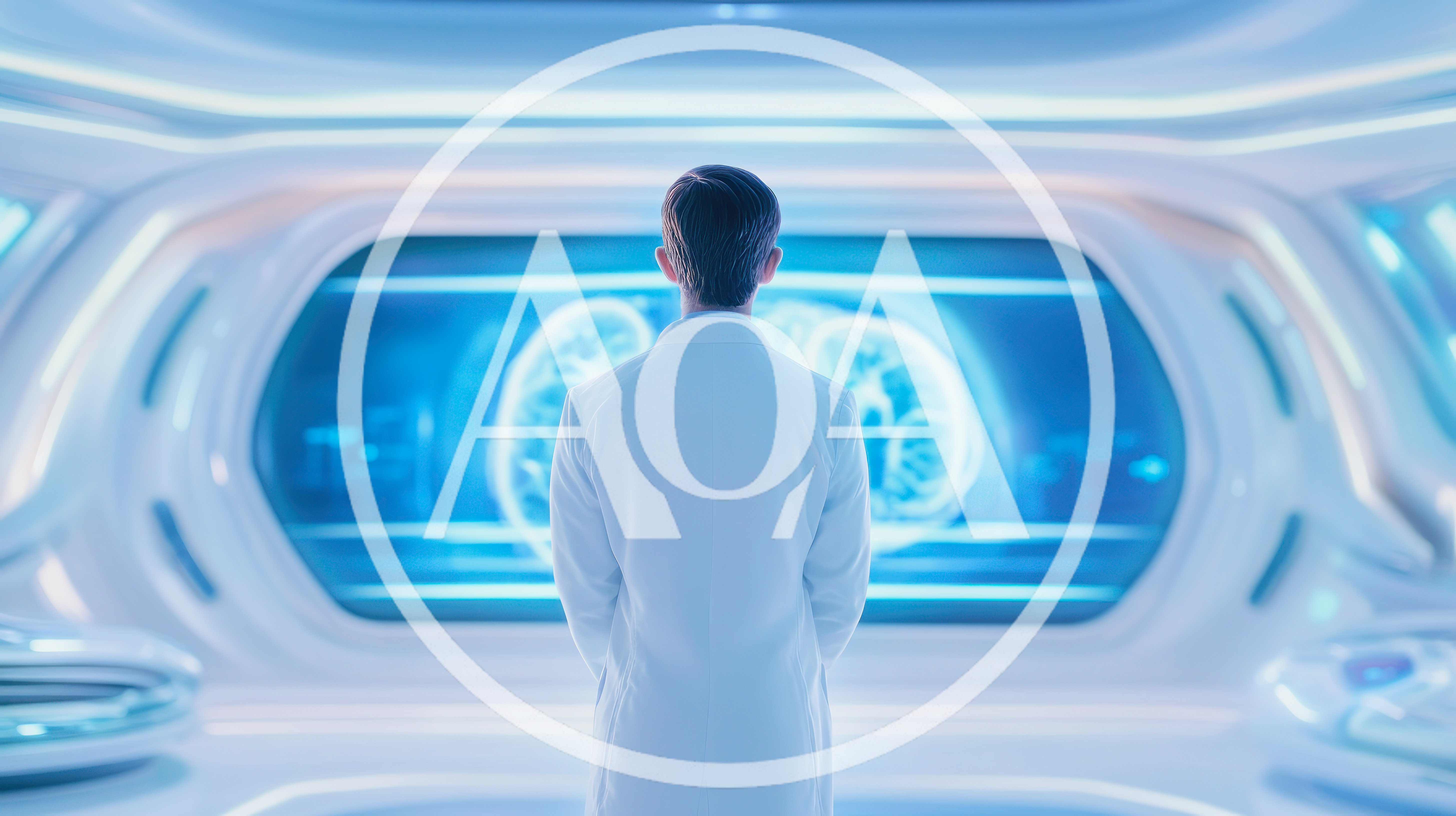 Scientist Observing Digital Brain Scan In Futuristic Laboratory