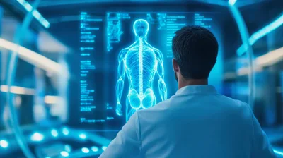Doctor Analyzing Digital Human Anatomy Hologram