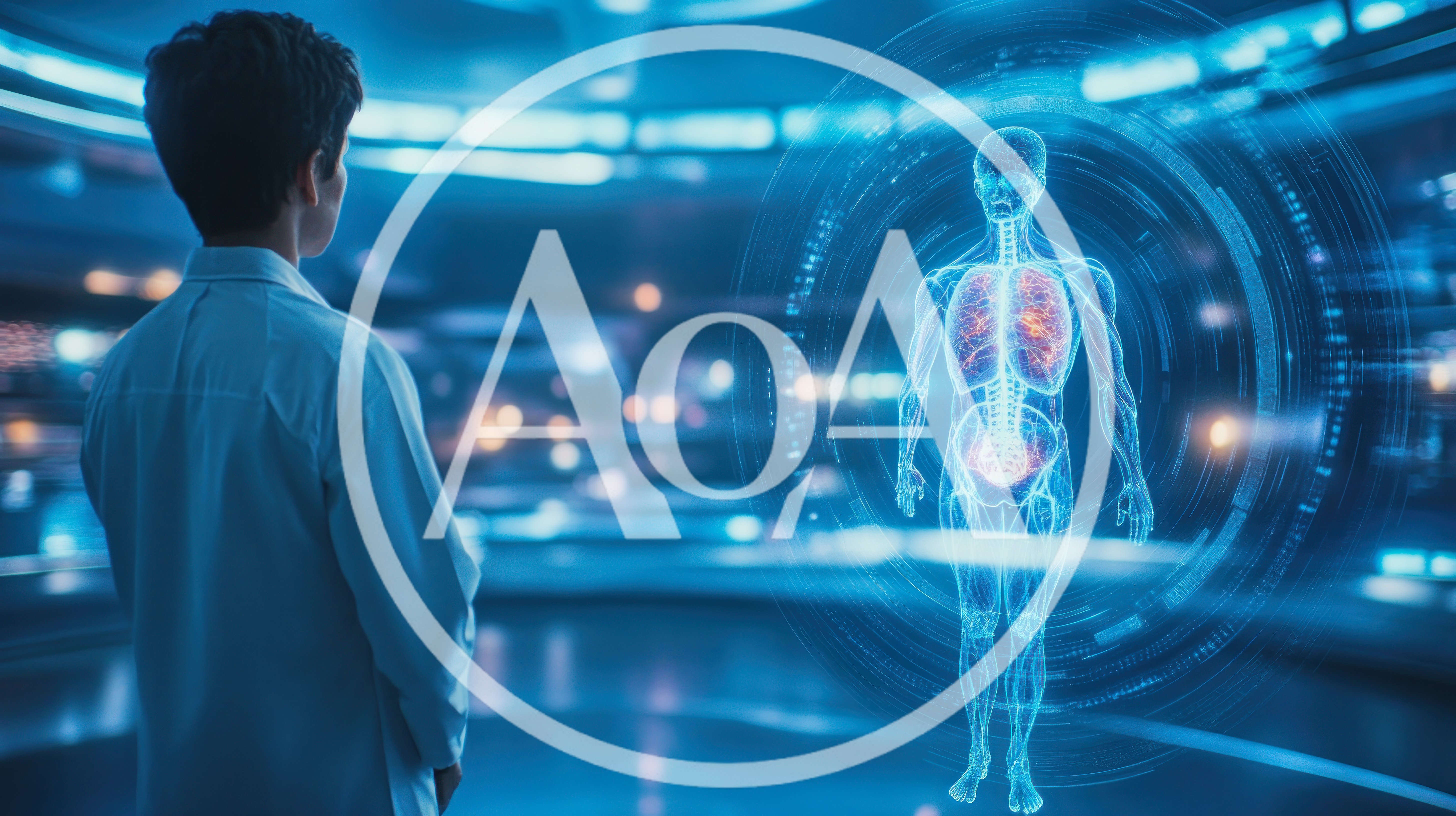 Scientist Examining Holographic Human Anatomy In Futuristic Laboratory
