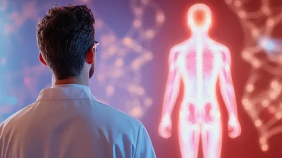 Scientist Examining Holographic Human Anatomy Projection