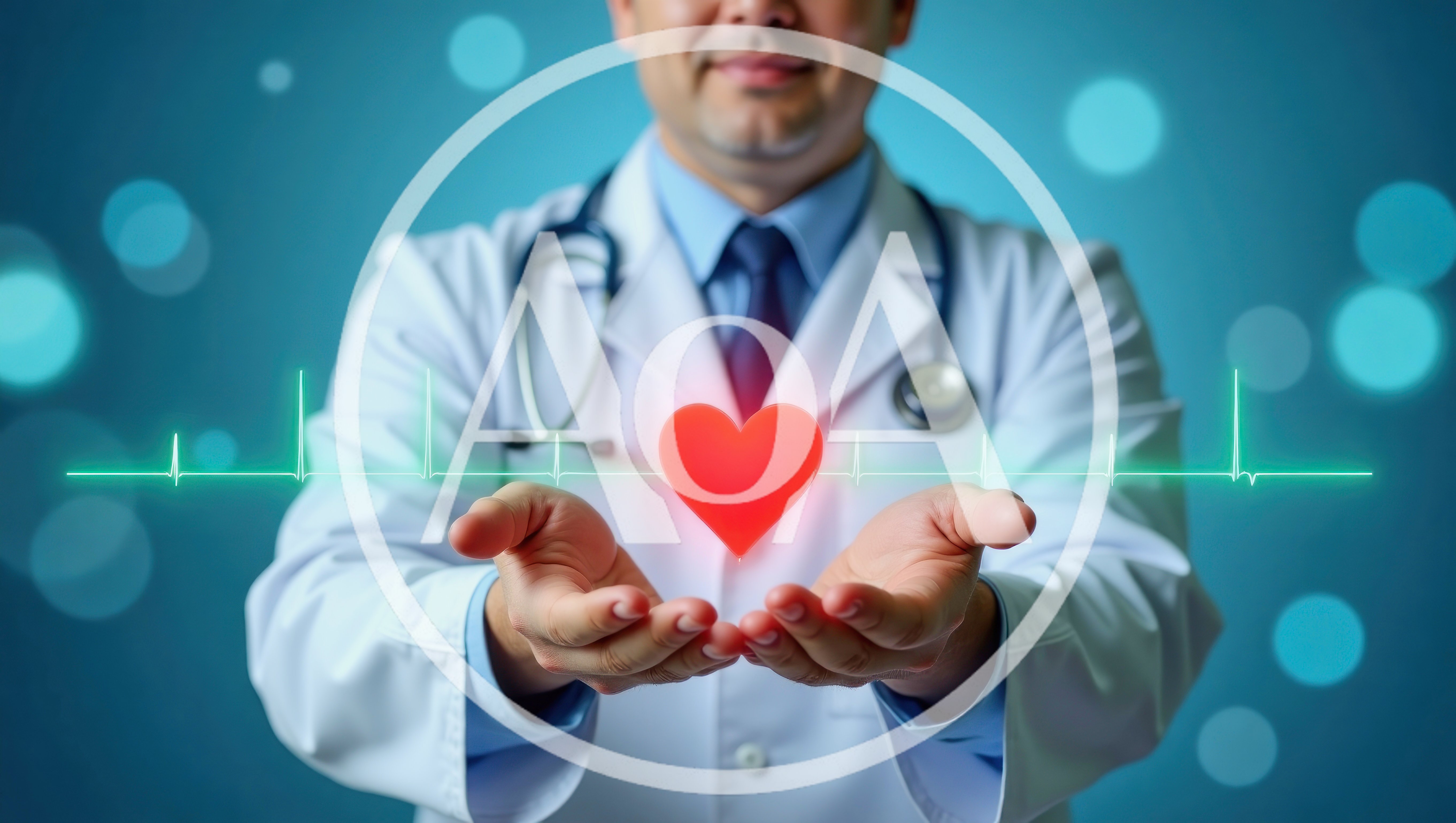 Doctor Holding Glowing Digital Heart Symbol