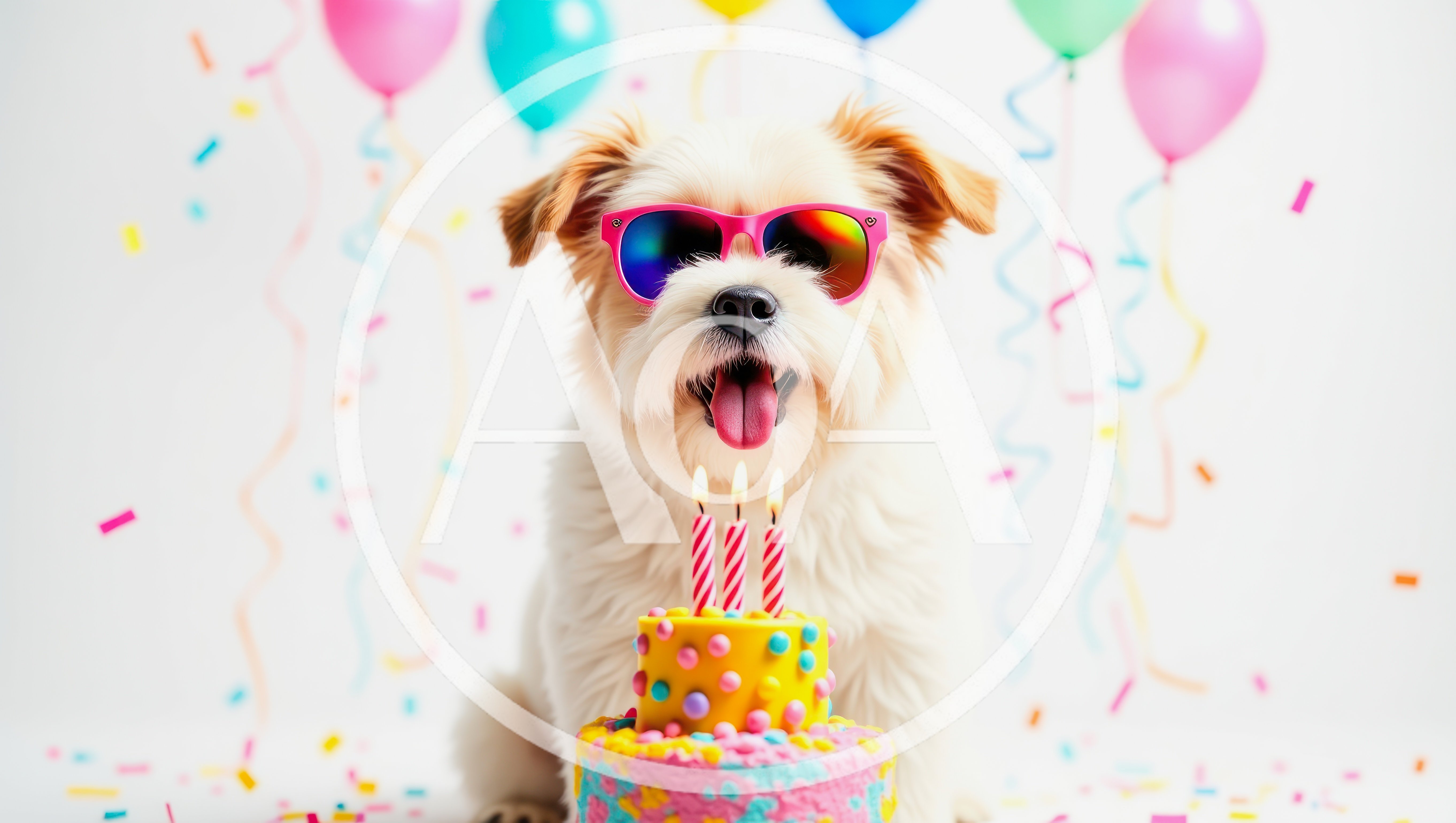 Cute Dog Wearing Sunglasses With Birthday Cake