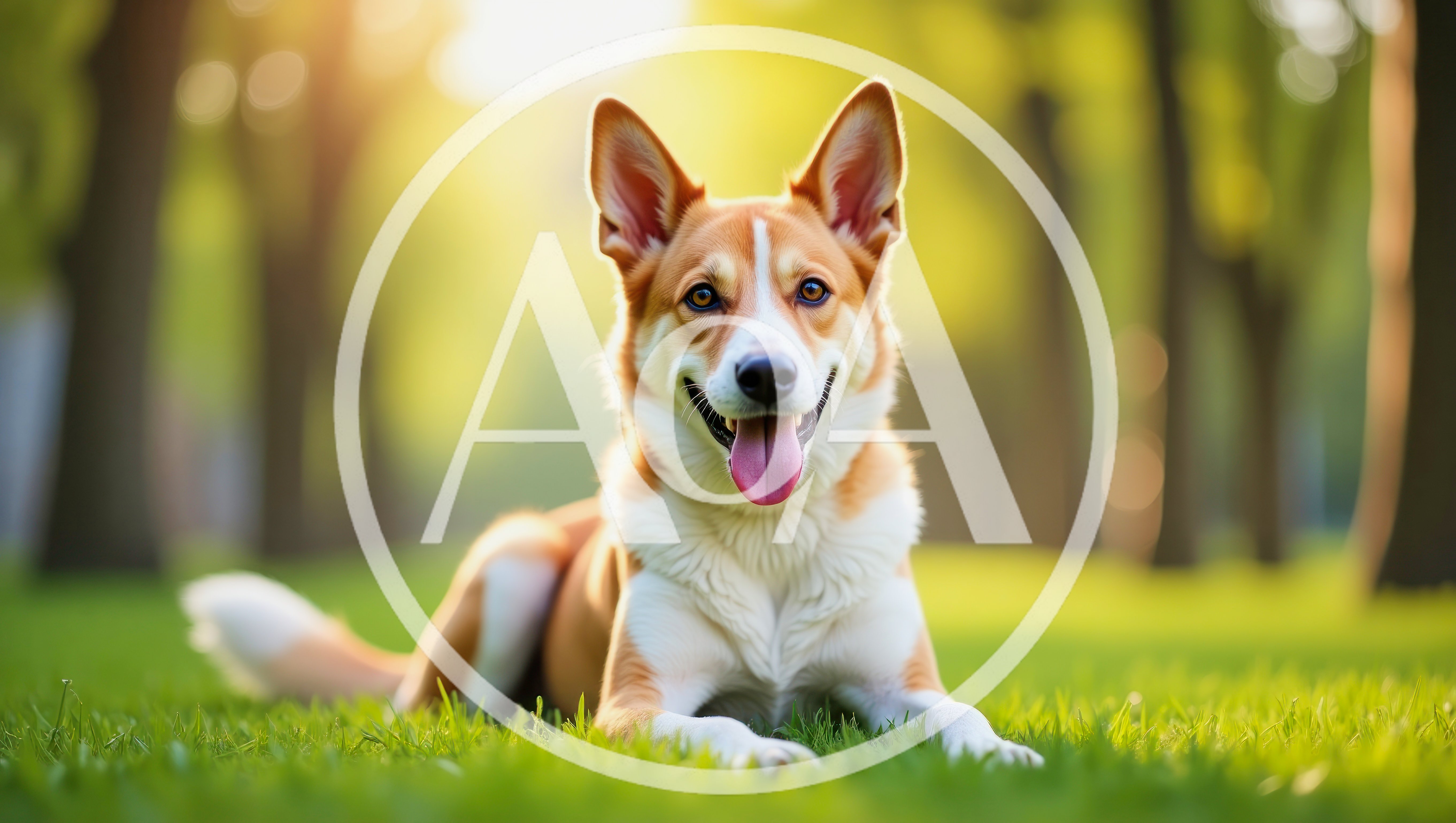 Happy Corgi Mix Dog Resting On Green Grass