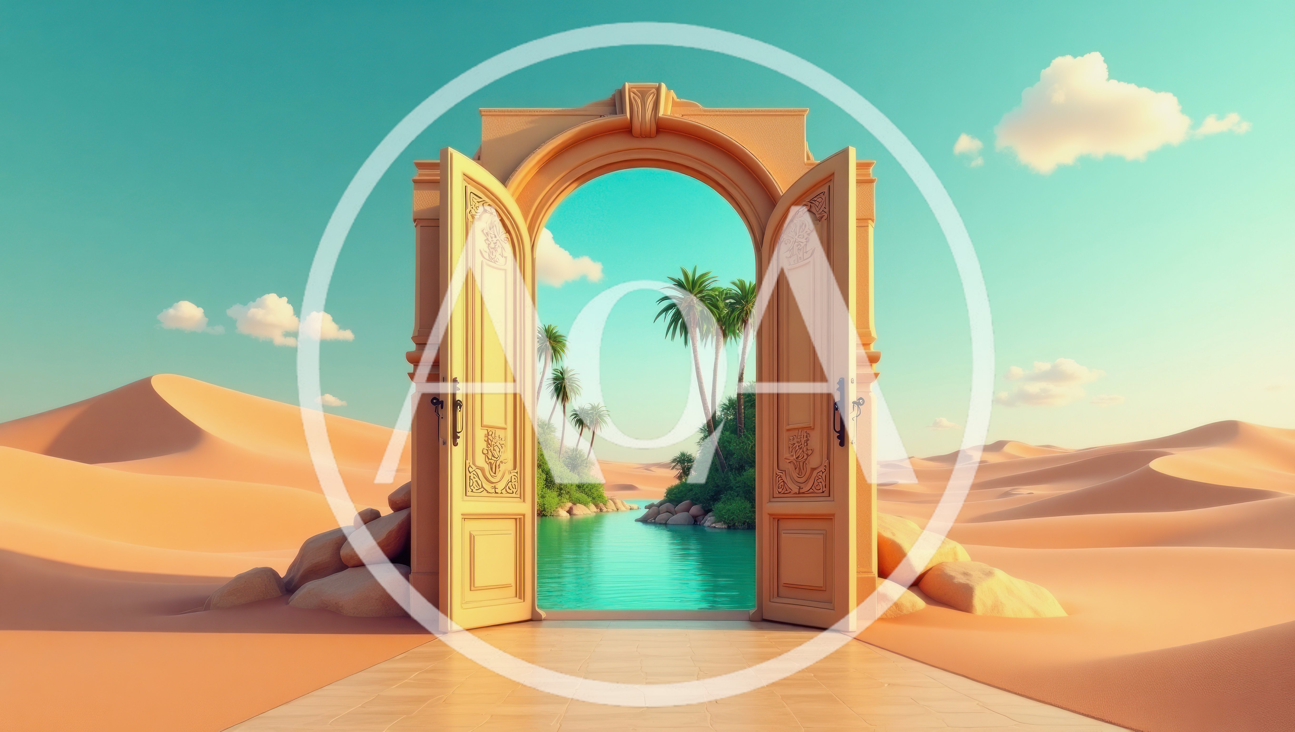 Surreal Open Doorway Leading To A Desert Oasis