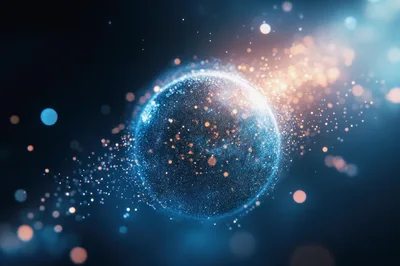 Abstract Digital Sphere With Glowing Particle Stream