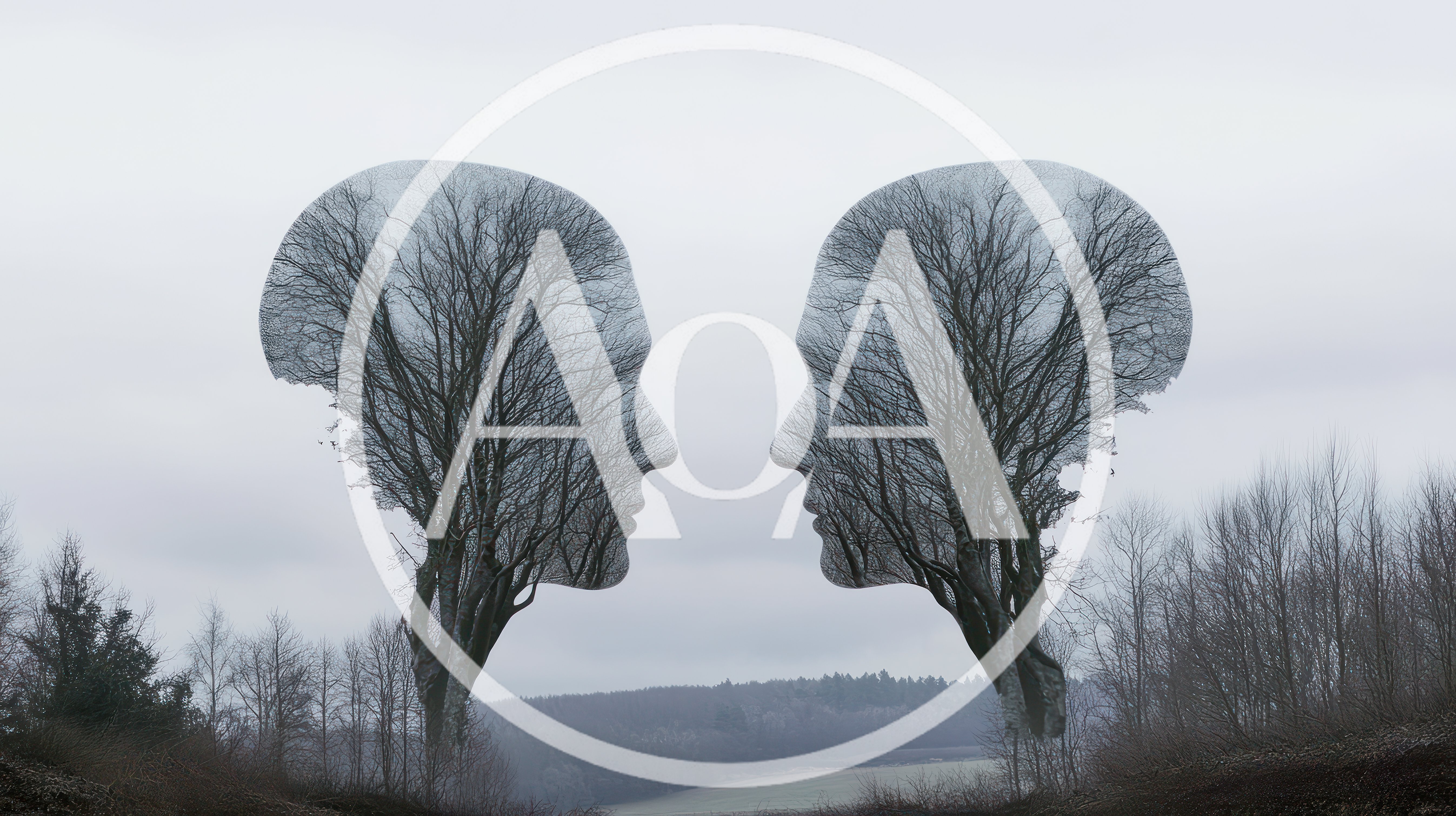 Surreal Double Exposure Human Profiles With Bare Trees