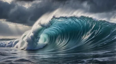 Massive Crashing Ocean Wave Under Stormy Skies