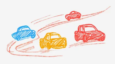 Hand Drawn Sketch Of Colorful Racing Cars