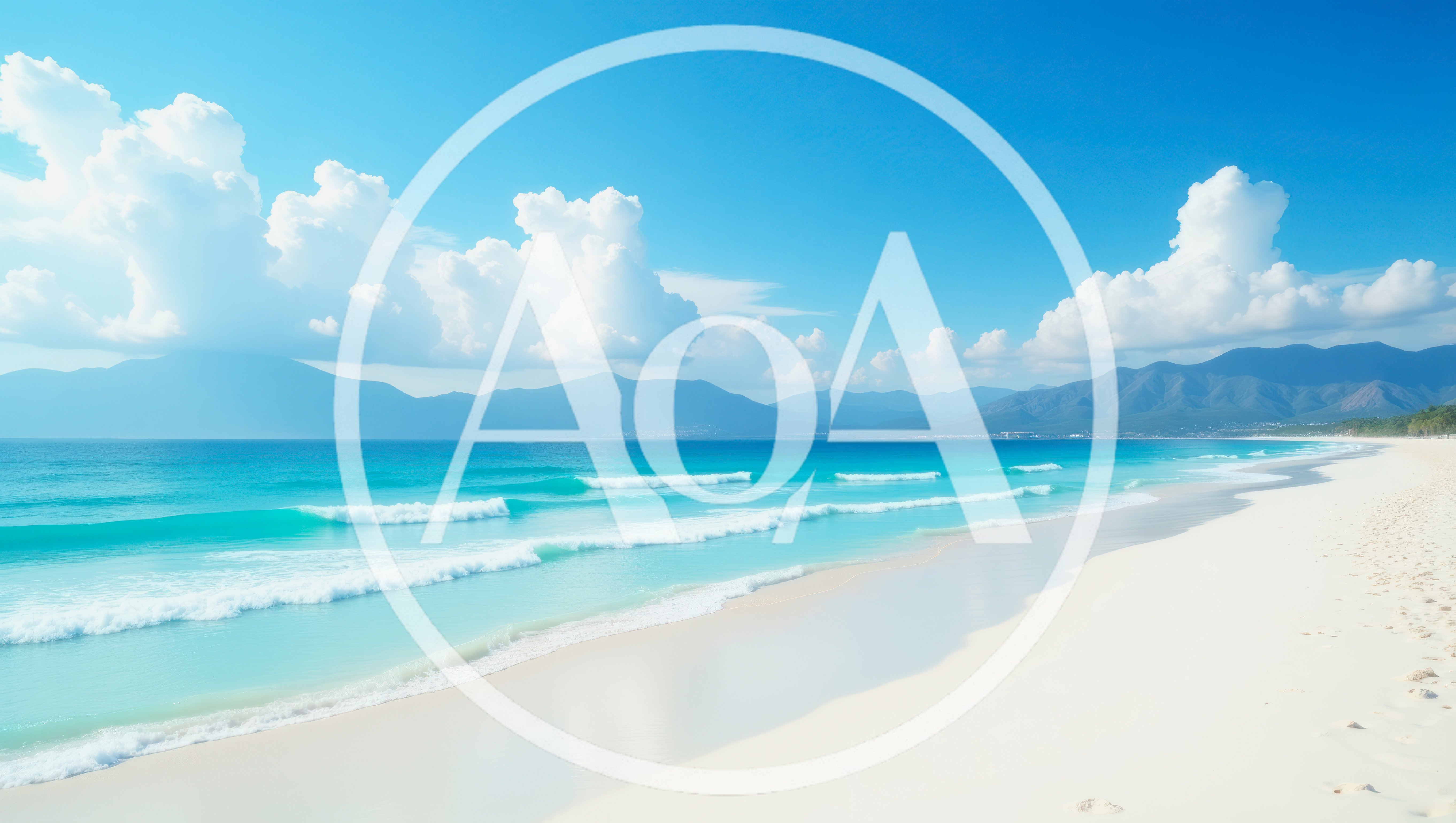 Pristine Tropical Beach With Turquoise Waves And Mountains