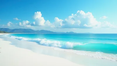 Turquoise Ocean Waves Crashing On White Sand Beach