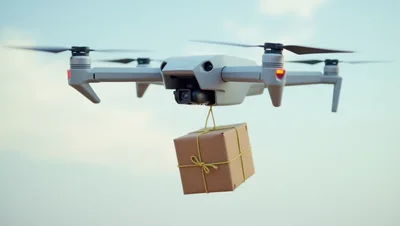 Delivery Drone Carrying A Cardboard Package