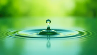 Single Water Drop Impacting Green Liquid Surface