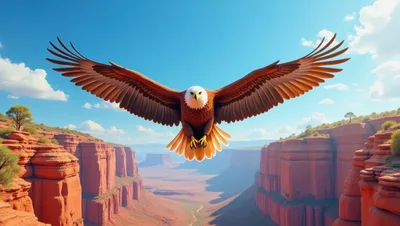 Bald Eagle Flying Over A Desert Canyon