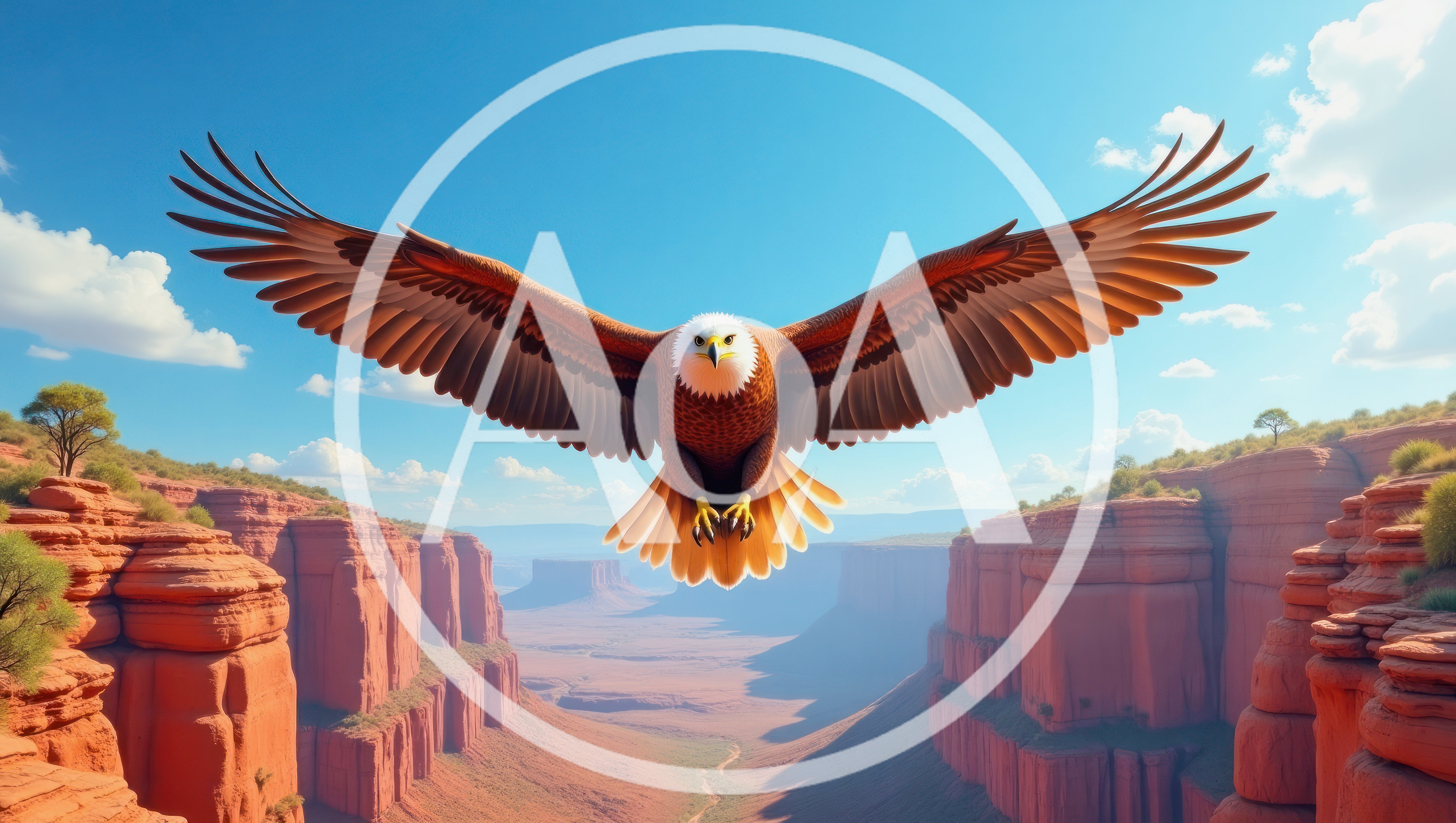 Bald Eagle Flying Over A Desert Canyon