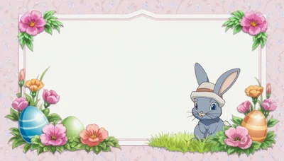 Easter Bunny With Decorated Eggs And Floral Frame