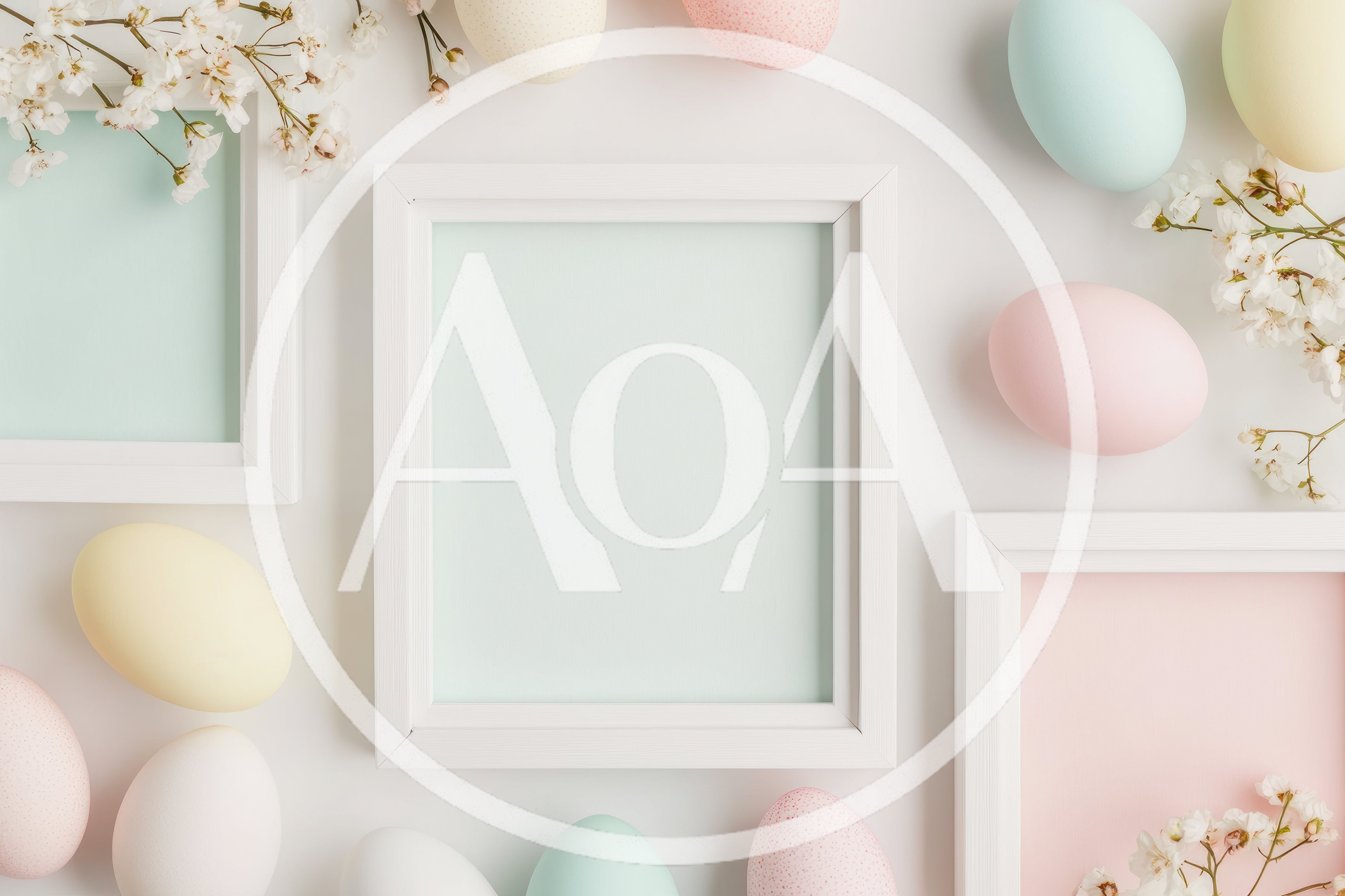 Easter Flat Lay With Pastel Eggs And Picture Frames