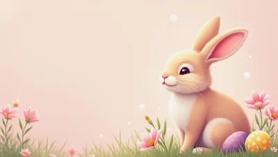Cute Easter Bunny Sitting In A Flower Meadow
