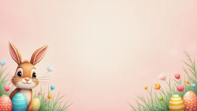 Cute Easter Bunny With Colorful Eggs In Spring Meadow