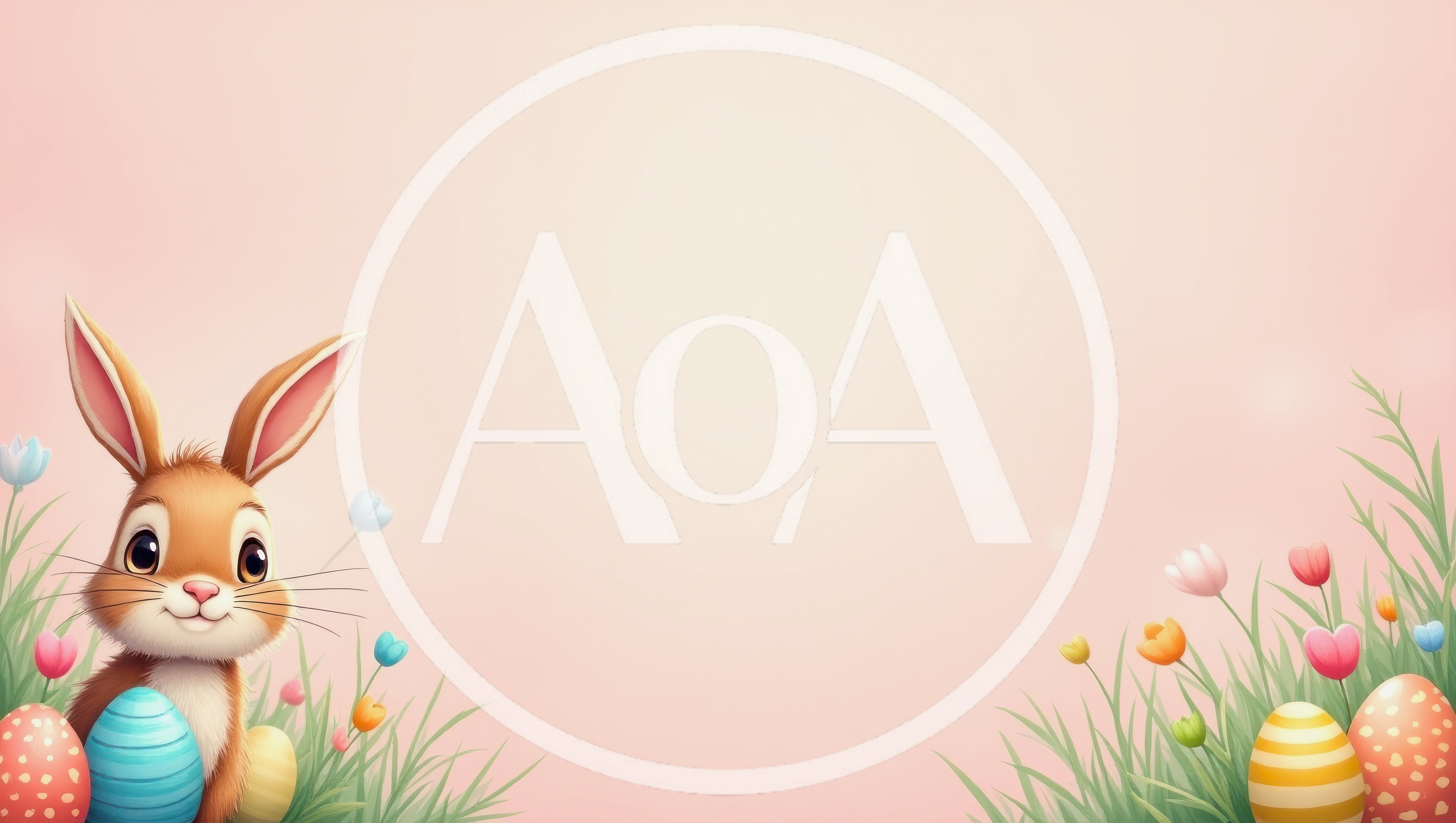 Cute Easter Bunny With Colorful Eggs In Spring Meadow