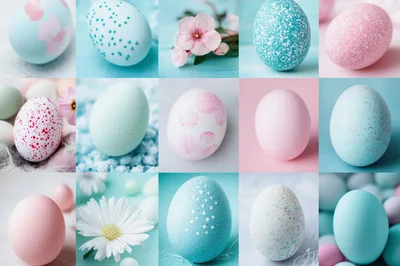 Collage of Pastel Colored Easter Eggs and Flowers