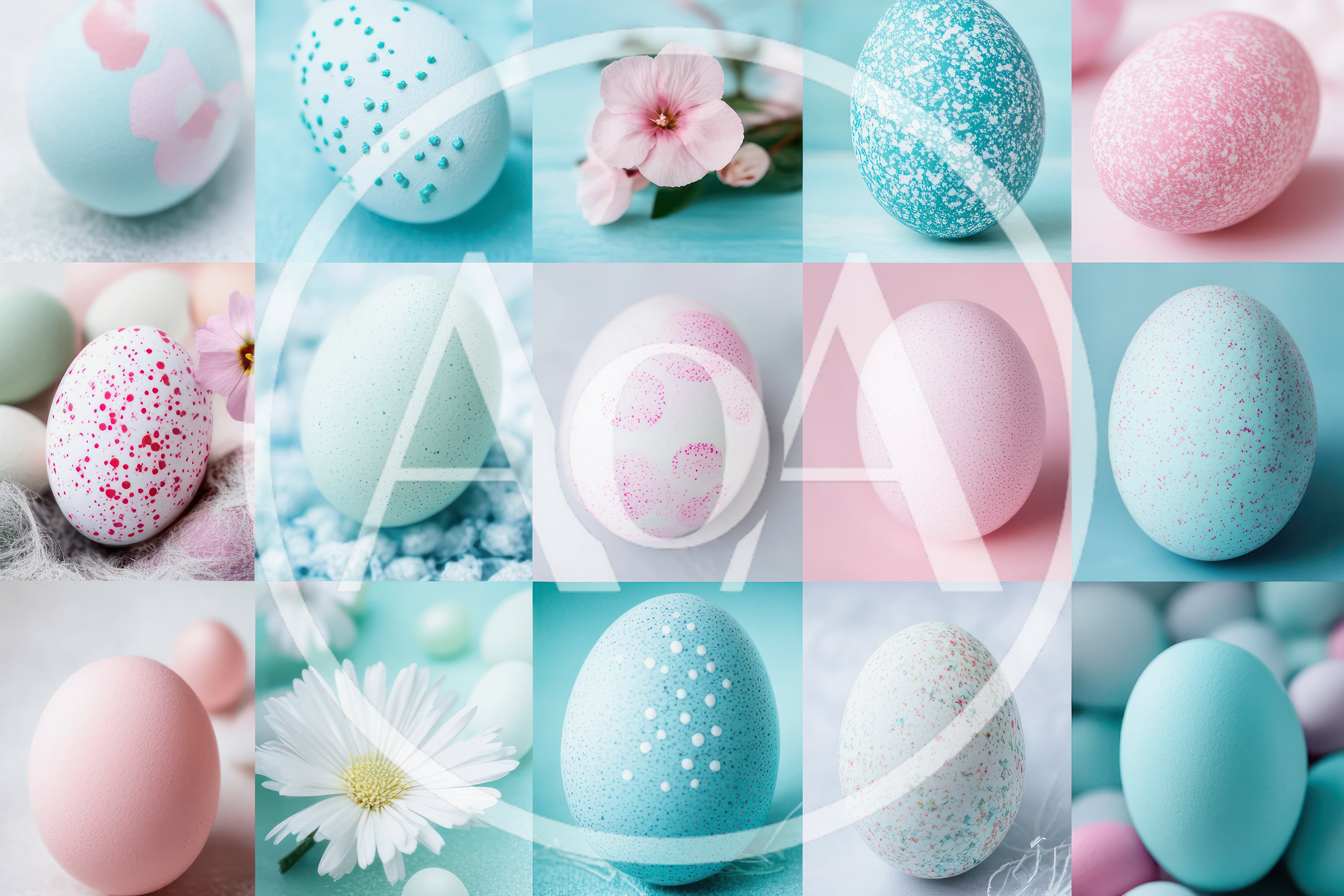 Collage of Pastel Colored Easter Eggs and Flowers