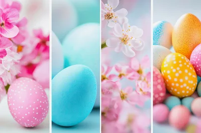 Easter Eggs And Spring Flowers Collage