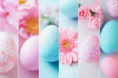 Easter Eggs And Spring Flowers Collage