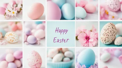 Easter Holiday Collage With Pastel Eggs And Flowers