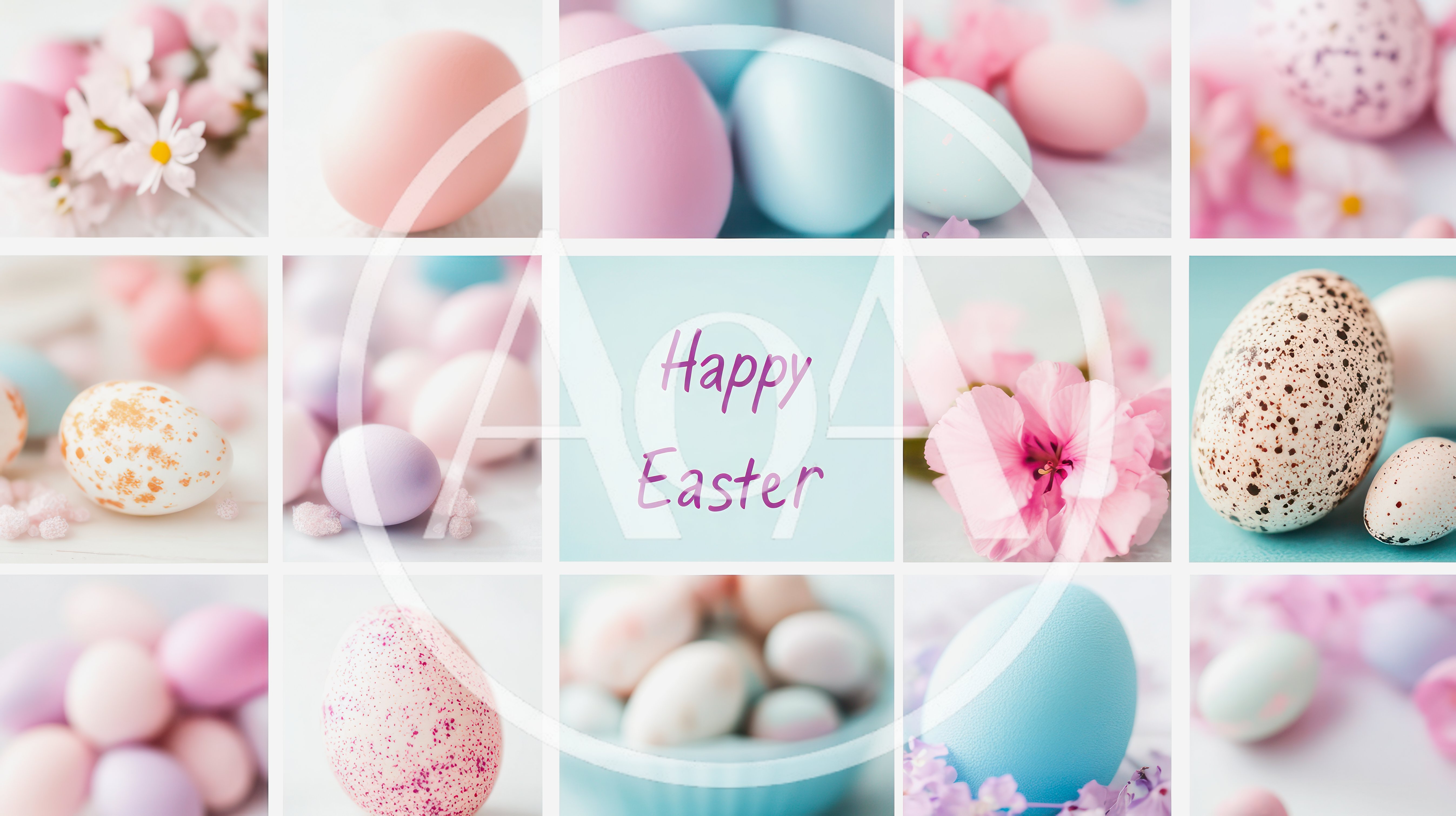 Easter Holiday Collage With Pastel Eggs And Flowers