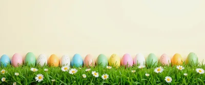 Colorful Easter Eggs Lined Up In Green Grass