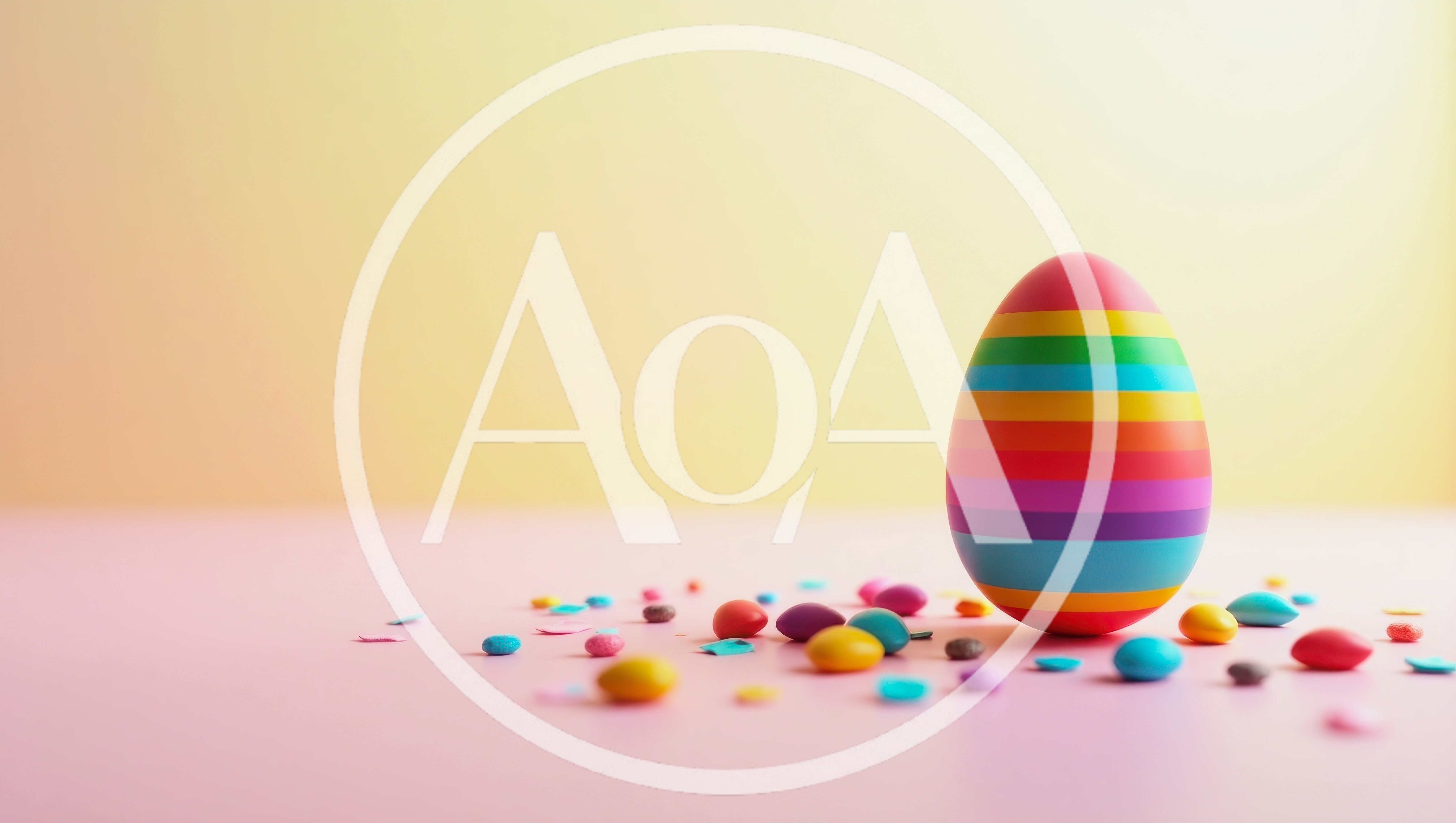 Striped Easter Egg With Colorful Candy On Pink Surface