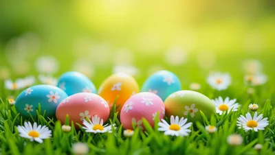 Colorful Easter Eggs Nestled in Spring Grass