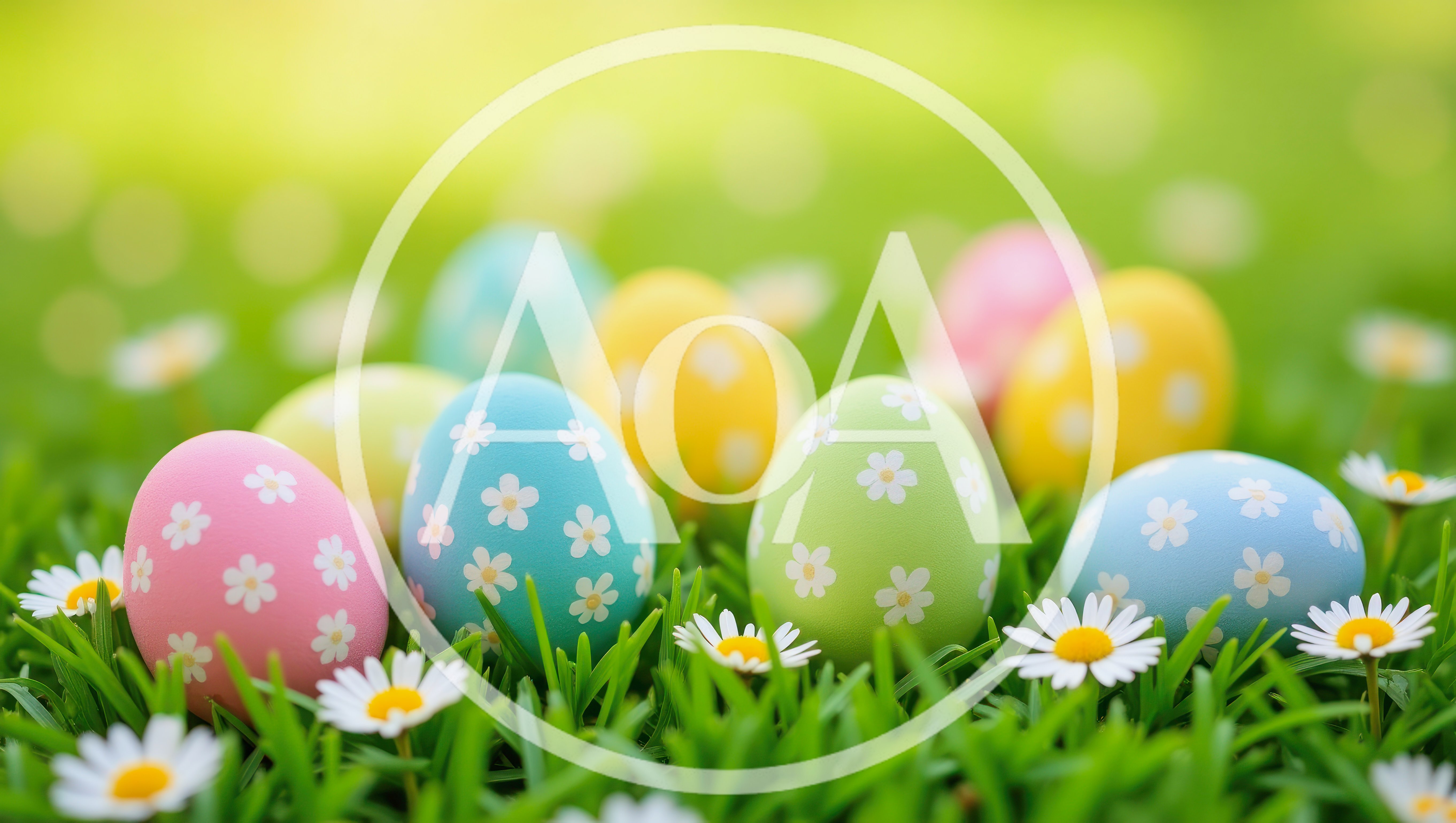 Colorful Easter Eggs Decorated With Flowers In Green Grass