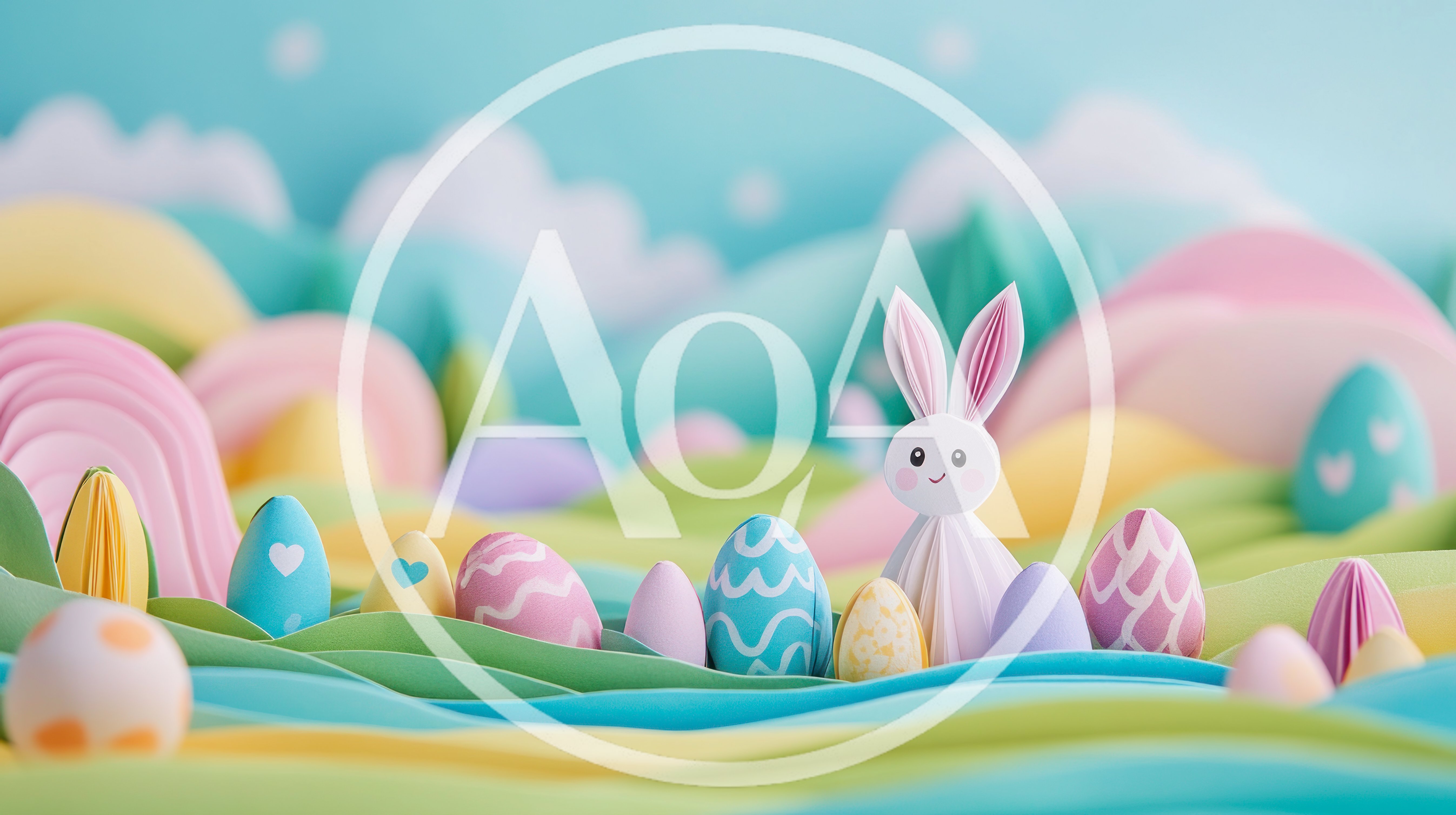Paper Craft Easter Bunny And Colorful Eggs Landscape