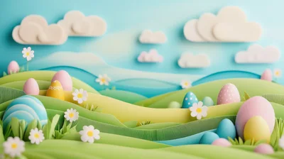 Paper Craft Easter Landscape With Colorful Eggs