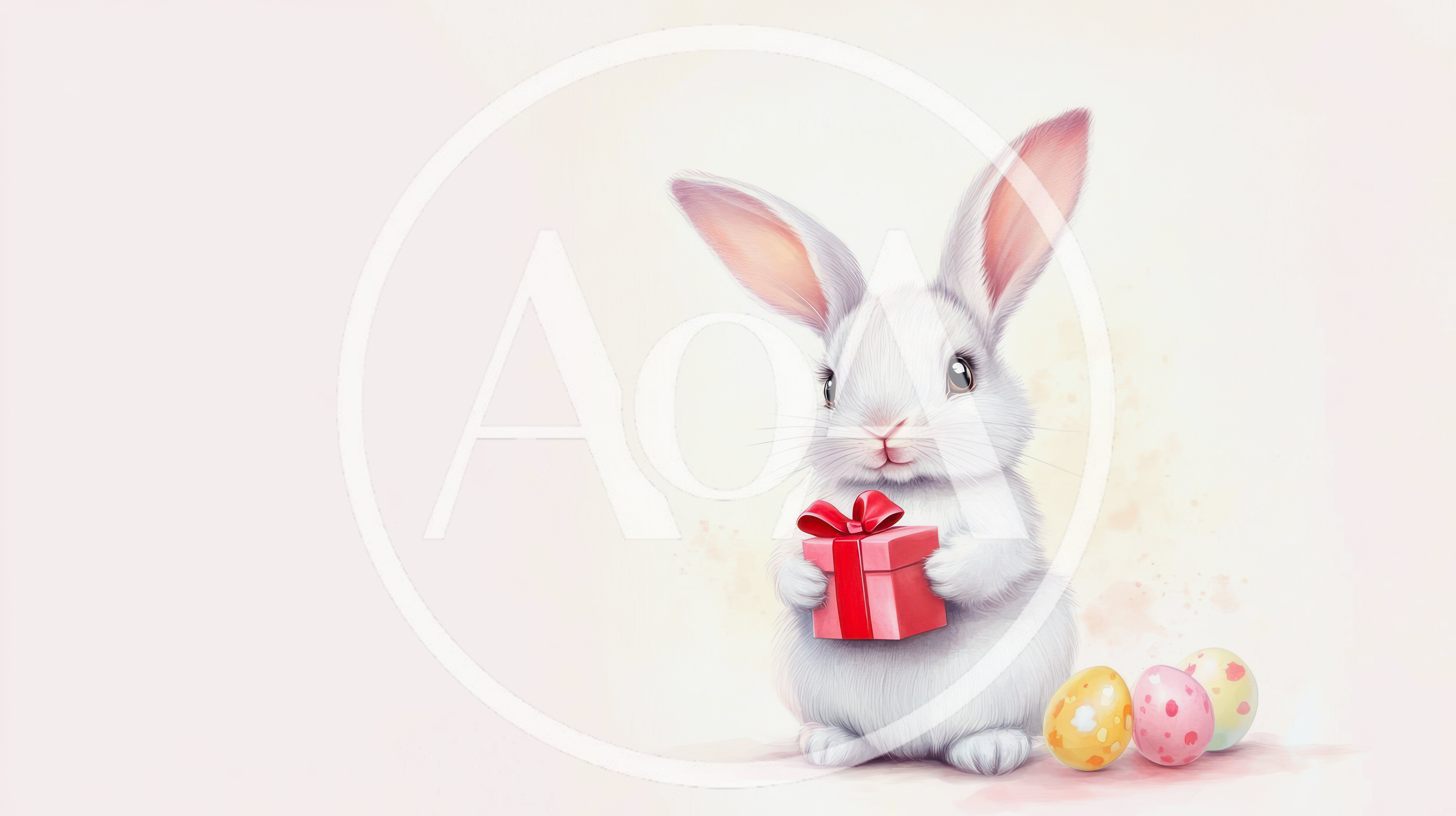 Cute White Easter Bunny Holding A Gift Box
