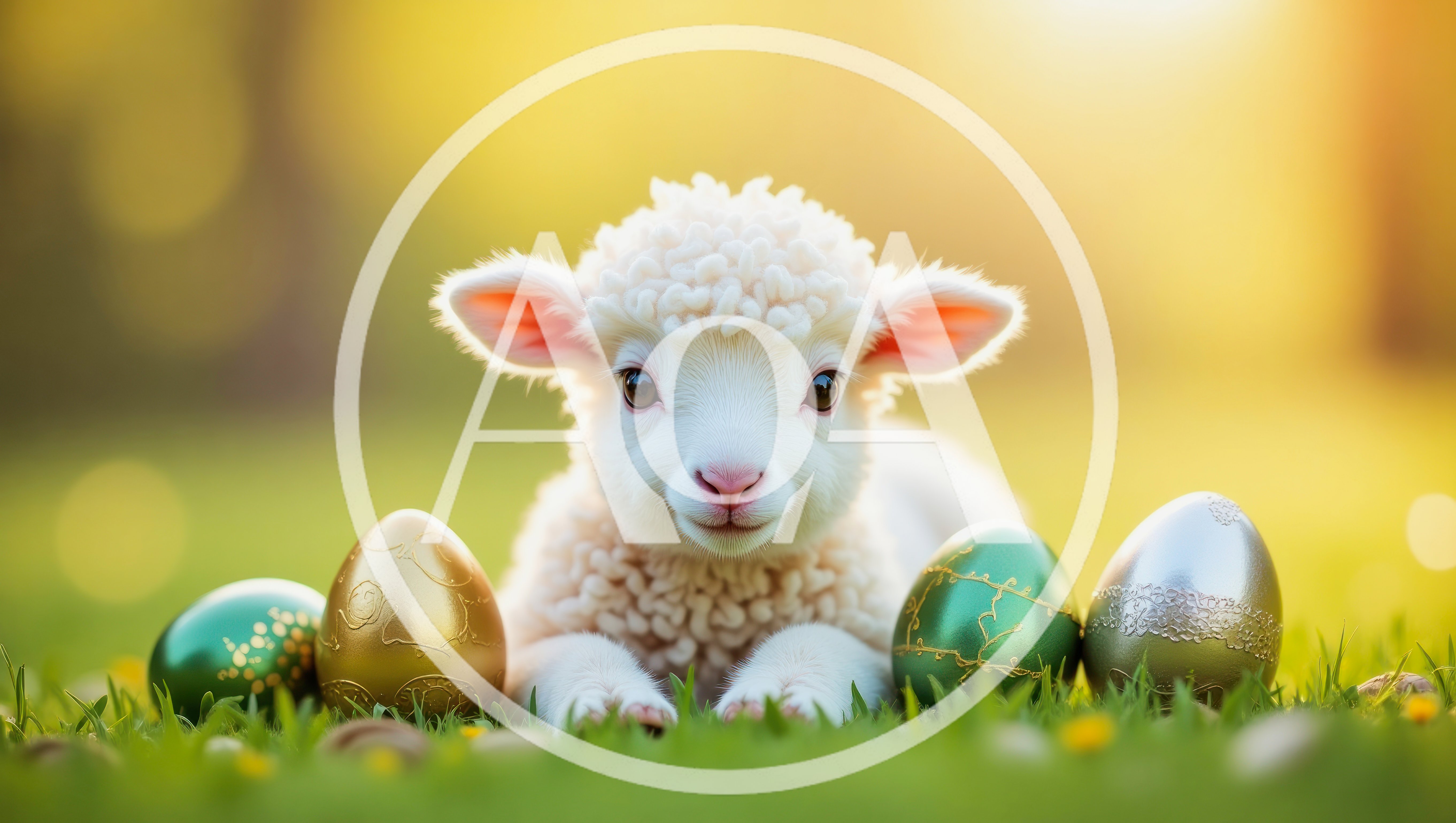 Cute Lamb Sitting With Decorated Easter Eggs