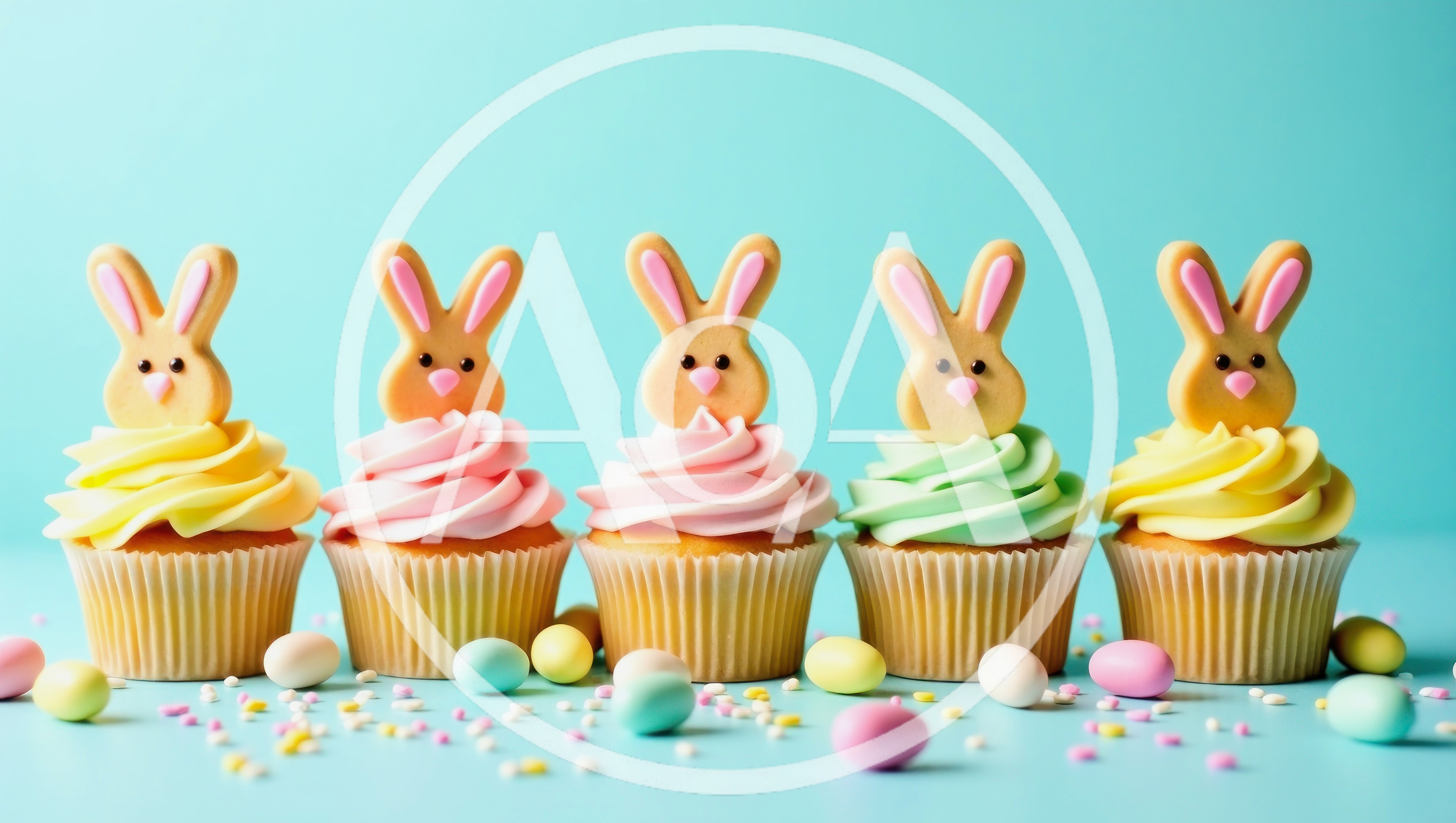 Five Easter Cupcakes With Bunny Toppers